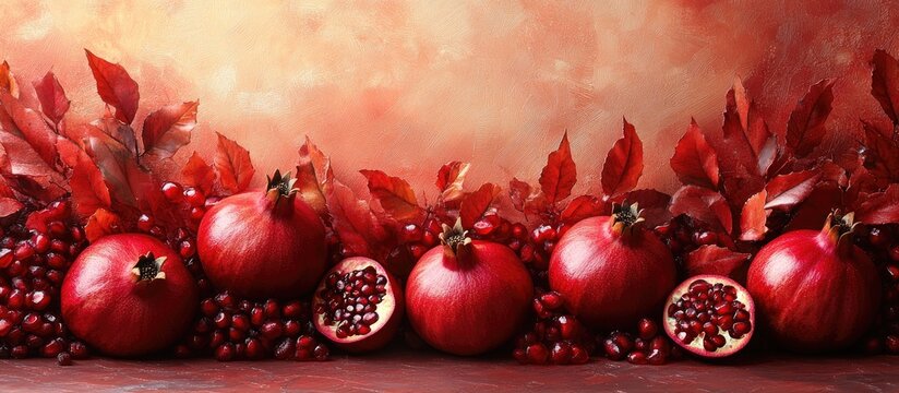 Elegant Wedding Announcement Template with Decorative Pomegranates and Leaf Texture Background for Holiday Invitations