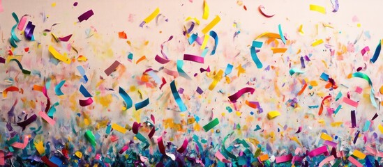 Colorful confetti streamers bursting in celebration with a festive background, perfect for party or event themes.