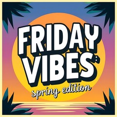 Friday Vibes Spring Edition Tropical Sunset Graphic