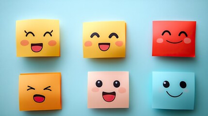 Sticky note faces on a wall represent emotions, serving as creative classroom tools or autism emotion cards for learning and understanding feelings.