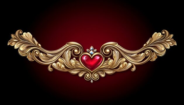 Ornate gold frame with a ruby heart centerpiece