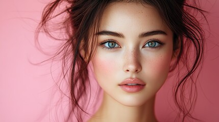 Obraz premium Studio portrait of a woman with Korean skincare.