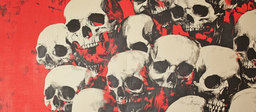 Chinese skull pattern paper design featuring a bold red background with intricate skull motifs in an artistic composition.