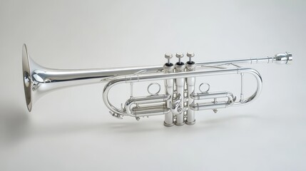 Obraz premium isolated shiny trumpet on white background. Wind musical instrument