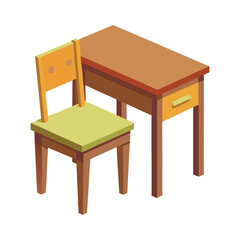 Wooden desk and chair isolated vector art illustrator.