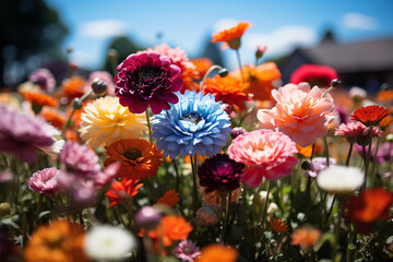 vibrant multicolor of a sun-drenched meadow, teeming with a garden of hues, bustling insects, and an effervescent vitality that epitomizes zenith of summer