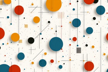 Colorful abstract design featuring circular shapes and dynamic lines on a light background