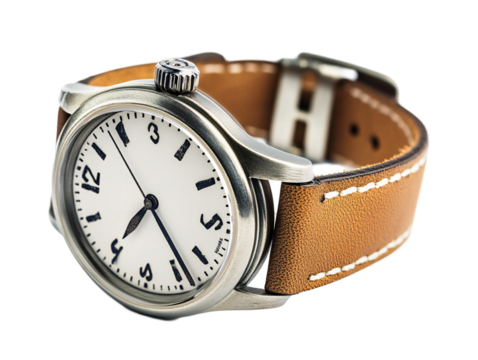 Isolated Wrist Watch with Leather Band