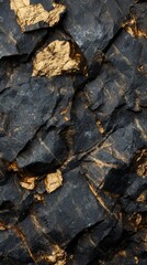 Abstract texture of black and gold rocks. closeup, macro, detailed surface. design element for background, wallpaper, or texture. photoshop textures. Ultra realistic. Photorealistic