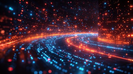 Obraz premium The network data, motherboard, CPU, and neon abstract server graphic represent cloud computing, cyber trail information technology, cybersecurity database, and innovation.