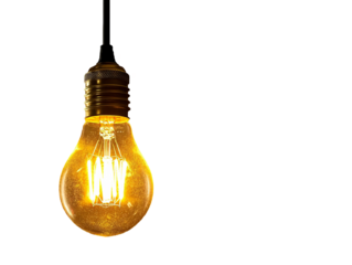 Isolated Single Lit Golden Edison Bulb