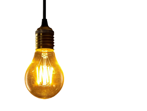 Isolated Single Lit Golden Edison Bulb