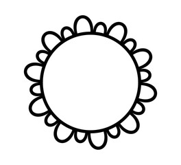 Scalloped edge circle frame. Simple round scalloped border. Fabric lace pattern frame. Repeat cute vintage frill ornament. Texture ribbon. Vector illustration isolated on white background.