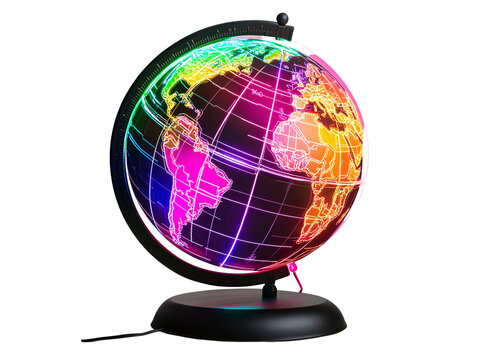 Isolated Neon Globe With Multi Colored Continents