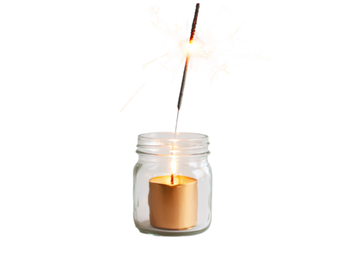 Isolated Candle with Sparkler in Jar