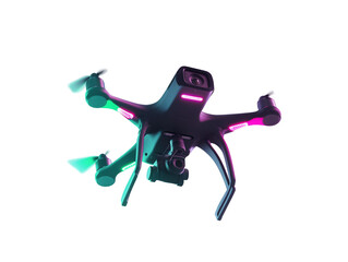 Isolated Black Drone with Neon Lights