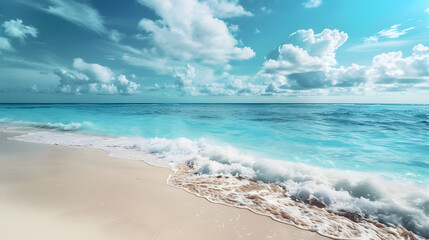Fototapeta premium Aerial view of sandy beach and ocean with waves