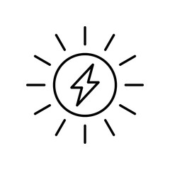 Solar power icon. Simple outline style. Energy, sun and lightning, electric, nature, innovation, sustainability, environment concept. Thin line symbol. Vector illustration isolated.