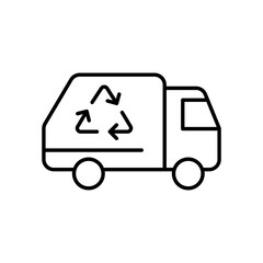 Garbage truck icon. Simple outline style. Landfill, recycling, trash, container, garbage management, vehicle, transportation concept. Thin line symbol. Vector illustration isolated.