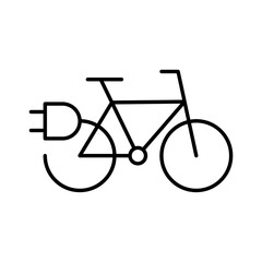 Electric bicycle icon. Simple outline style. Electrical bike and plug charging, eco friendly electro cycle vehicle concept. Thin line symbol. Vector illustration isolated.