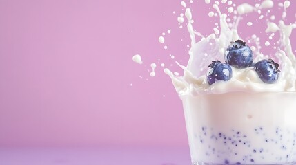 A blueberry fell onto the surface of the yogurt wall, Generative AI 