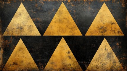 Abstract Composition Featuring Geometric Triangles in Golden and Black Colors, Creating an Eye-Catching Modern Art Aesthetic with Textured Background and Unique Design Elements