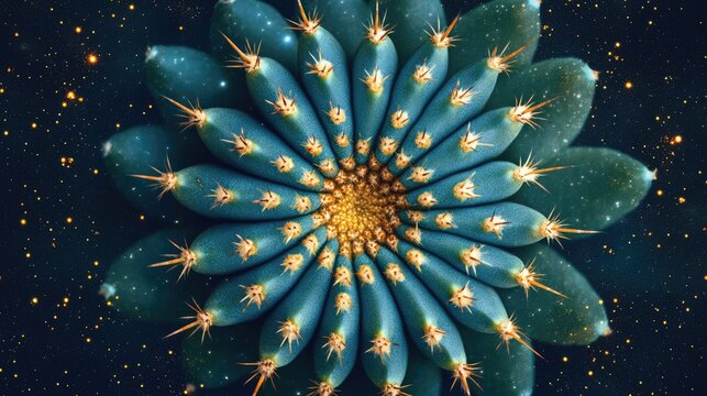 Cactus Astro Asteria Top View Surrounded by Starry Space Background for Nature and Astronomy Themes