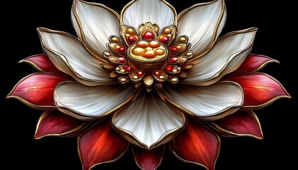 Ornate Jewel Encrusted Lotus Flower Design