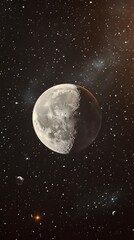 Naklejka premium Stars and moon vintage illustration. space background. Ultra realistic. Photorealistic