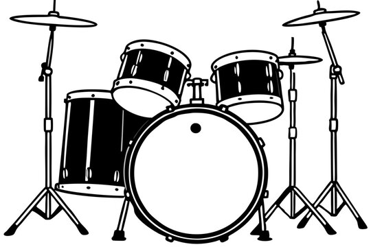 drum set line art illustration isolated on white