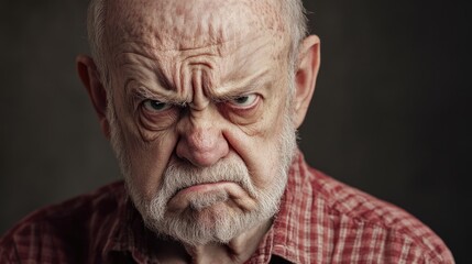 Crabby Old Man: Isolated Portrait of a Displeased and Serious Male in Retirement