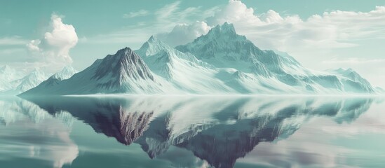 Fototapeta premium Serene Reflection of Majestic Snow-Capped Mountains with Calm Waters Under Soft Cloudy Sky