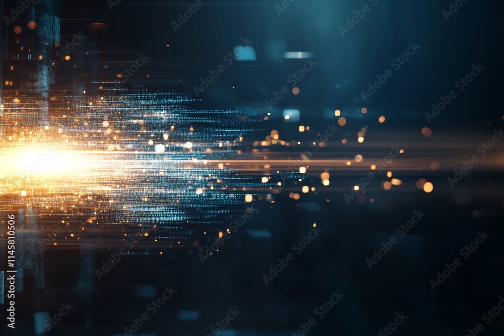 Poster digital light streaks create a dynamic visual effect in a futuristic space environment with glowing 