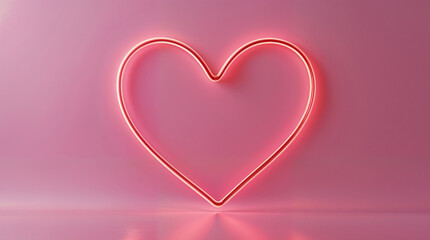 A soft pink background with smooth, glowing neon red lines gently forming the shape of a heart symbol. The lines are delicate and luminous, giving off a warm, romantic glow. Valentine's day