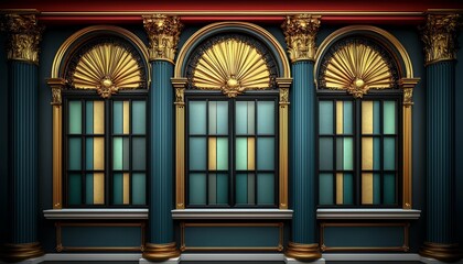 Elegant Gold And Teal Architectural Window Design