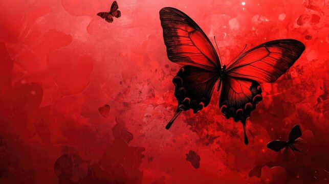 Vibrant red background with elegant butterflies creating a striking and artistic wallpaper for nature lovers and design enthusiasts.