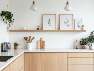 Modern Minimalist Kitchen With Light Wood Cabinets and Plants