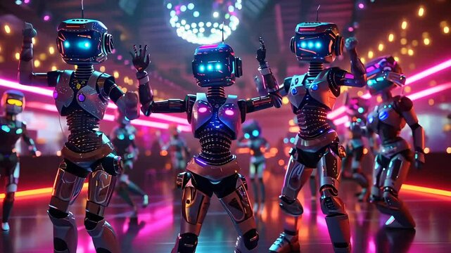 A group of advanced robots dancing
