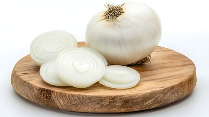 White Onion Slices on Wooden Cutting Board