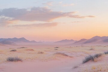 Dawn serenity in a tranquil desert landscape sand dunes and horizon nature photography peaceful environment wide viewpoint embracing sand's beauty