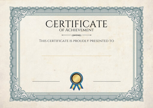 A Certificate of Achievement. With intricate borders and a gold seal, it’s perfect for celebrating achievements. Customize for schools or businesses.