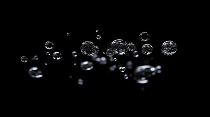 Water droplets on black background. Vector realistic illustration of condensation of steam in shower or fog on wet black surface, clear aqua drops from dew or rain