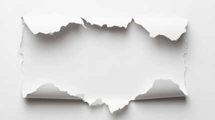 Torn paper roll. White rip page edge with hole. Realistic reveal sheet effect set for sale template. Open frame strip with broken border piece. Blank turn note or tag for advertising illustration