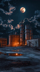 Obraz premium Nightfall Industry: Refinery Under Blood Moon