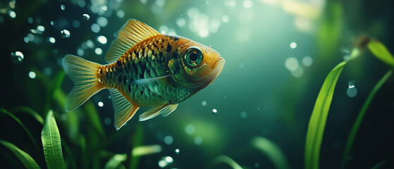 Fototapeta premium Goldfish Aquarium Underwater Bubbles Plants
