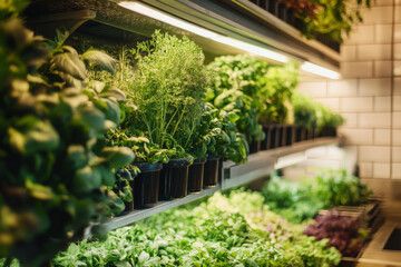 Fototapeta premium Fresh Herbs Vertical Farm Restaurant Kitchen