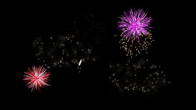 Colorful fireworks background or overlay, concepts, ideas, 4k, transparent background with alpha channel