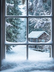 Snowy Winter Scene Viewed Through a Window
