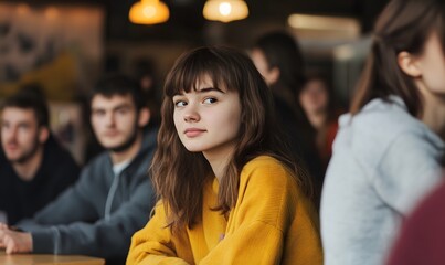 Fototapeta premium A nice teenager hanging out with popular people in a stylish cafe. Generative AI 