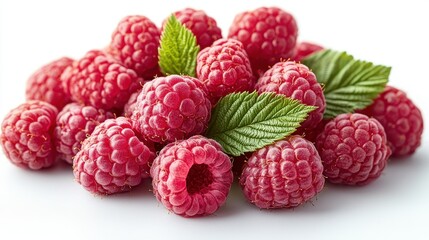 close up of raspberries isolated on a white background